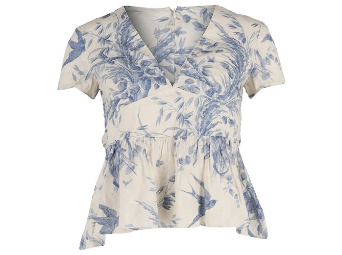 Blusa estampada com decote em V RED Valentino em seda creme Branco Cru