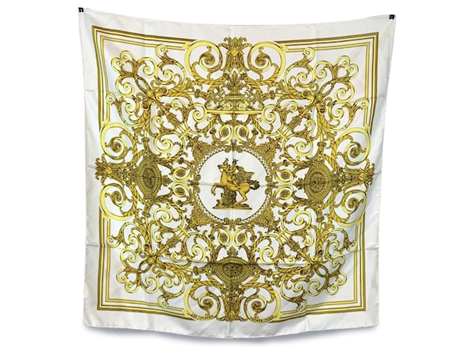 Hermès Hermes Vintage White Silk Les Tuileries Scarf 1990 Joachim Metz  ref.2198578