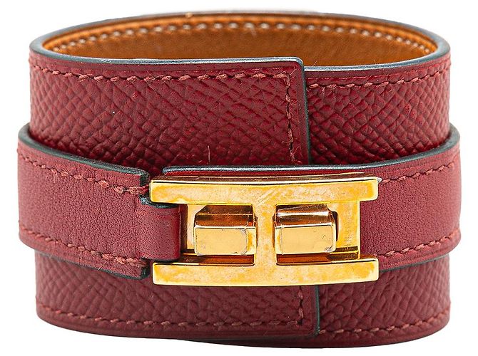 Hermès Rotes Epsom Drag-Armband Golden Leder Metall Kalbähnliches Kalb Vergoldet