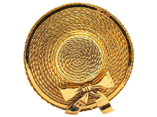 Chanel Gold Plated Strohhut Brosche Golden