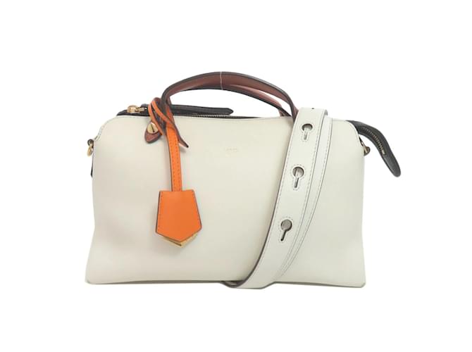Fendi By The Way Handbag Brown White Leather  ref.2199205