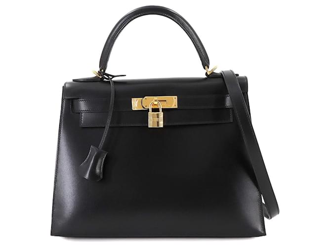 Hermès Hermes Kelly 28 Handbag in Black Box Calf Leather Pony-style calfskin  ref.2199473