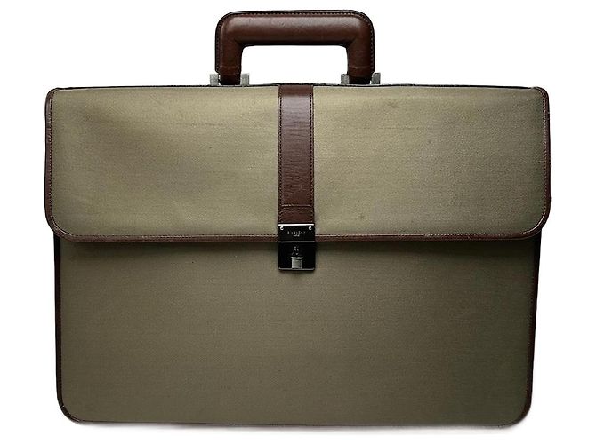 Vintage Givenchy Leather canvas Briefcase khaki brown