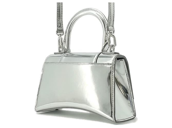 Balenciaga Handbag Hourglass XS Silvery Patent leather  ref.2200042