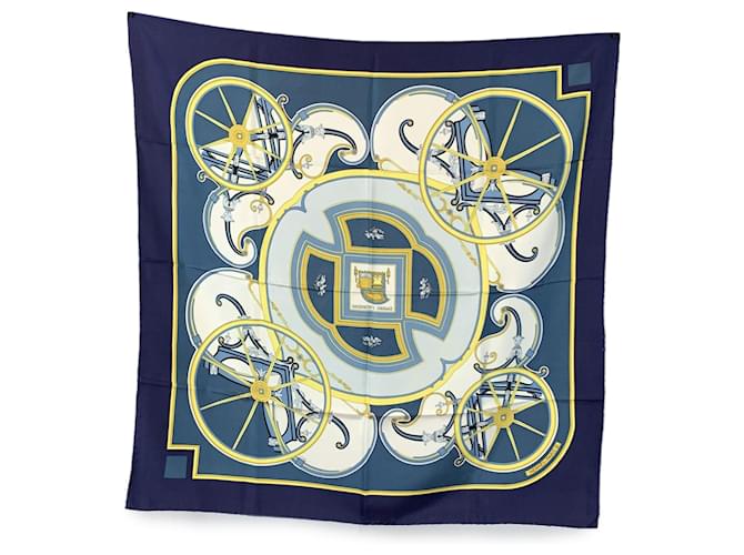 Hermès Hermes Vintage Blue Silk Washington's Carriage Scarf 1979 Caty Latham  ref.2200639