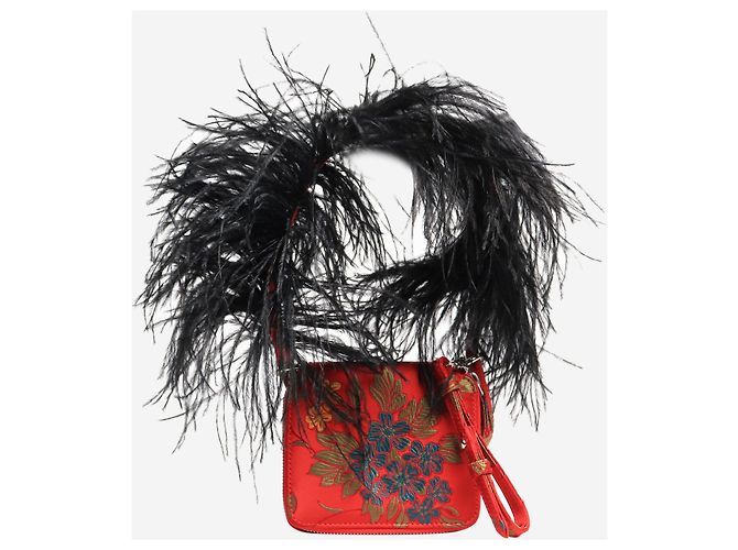 Autre Marque Borsa a tracolla in jacquard floreale rosso