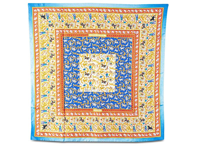 Hermès Blue Chasse en Inde Silk Scarf Cloth  ref.2200960