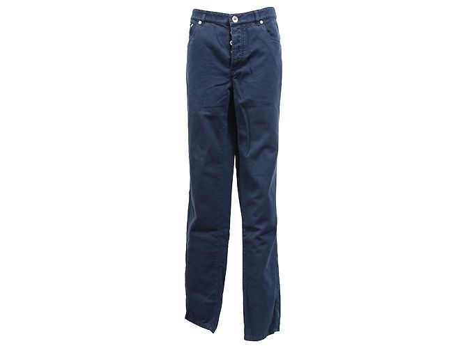 Pantaloni dritti in cotone blu navy Brunello Cucinelli