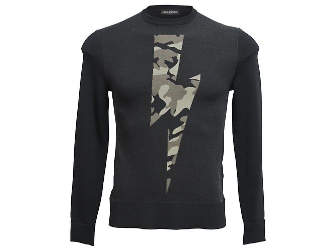 Neil Barrett Camo Lightning Bolt Sweater in Multicolor Wool Multiple colors