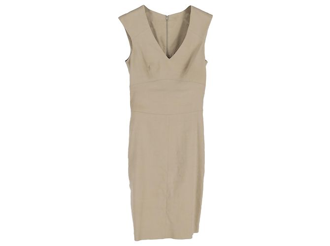 Joseph V-Ausschnitt Midi-Kleid aus beigem Leinen