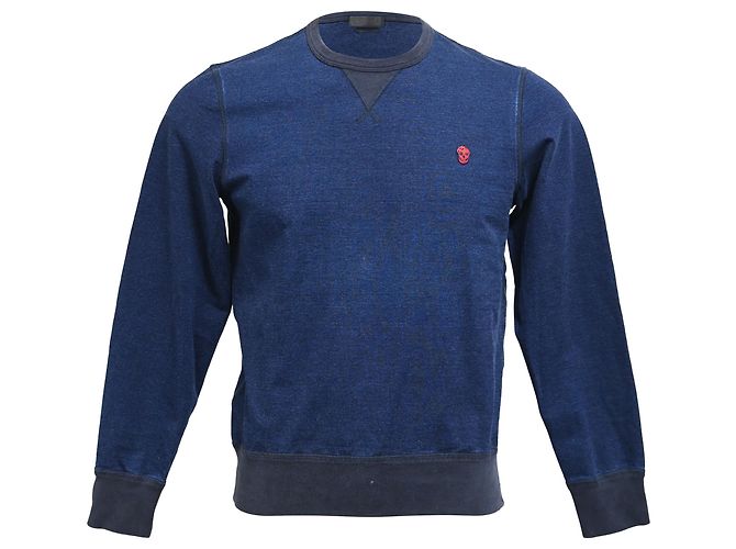 Alexander McQueen Sweatshirt mit Rundhalsausschnitt und Totenkopf-Patch aus blauer Baumwolle Marineblau