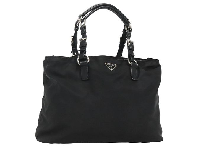 PRADA Borsa Tote Nylon Nera Argento Auth am8250 Nero