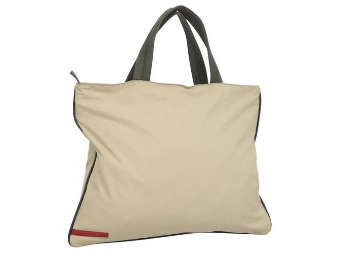Tote PRADA Bolsa deportiva de nailon beige plata Auth ti2991