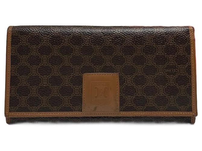 Triomphe Céline Vintage Celine Paris Leather monogram Wallet Brown