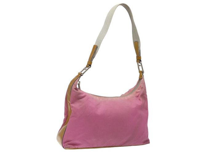 Borsa a spalla PRADA in nylon rosa argento autentica fm4561