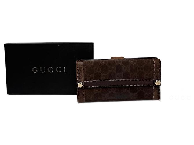 Vintage Gucci Suede leather monogram wallet Brown