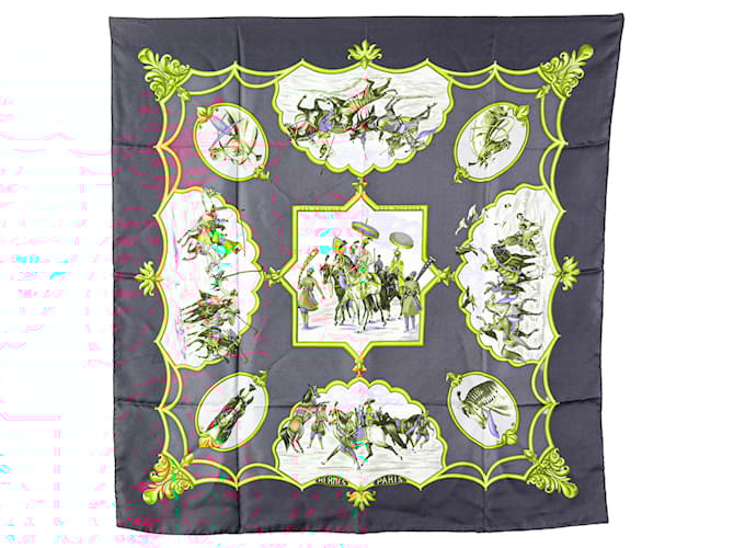 Hermès Blue Les Chevaux des Moghols Silk Scarf Navy blue Cloth  ref.2203156