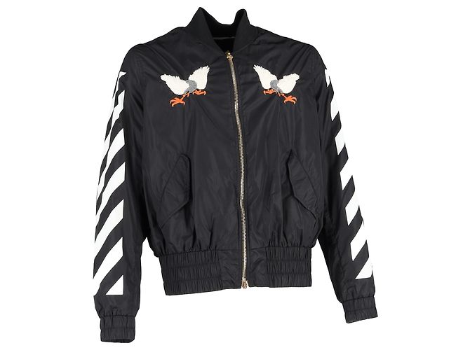 Off White Veste bomber en polyamide noir brodée d'un aigle Off-White