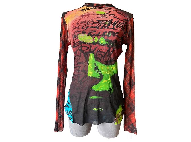 Jean Paul Gaultier Top in rete multicolore stile Andy Warhol