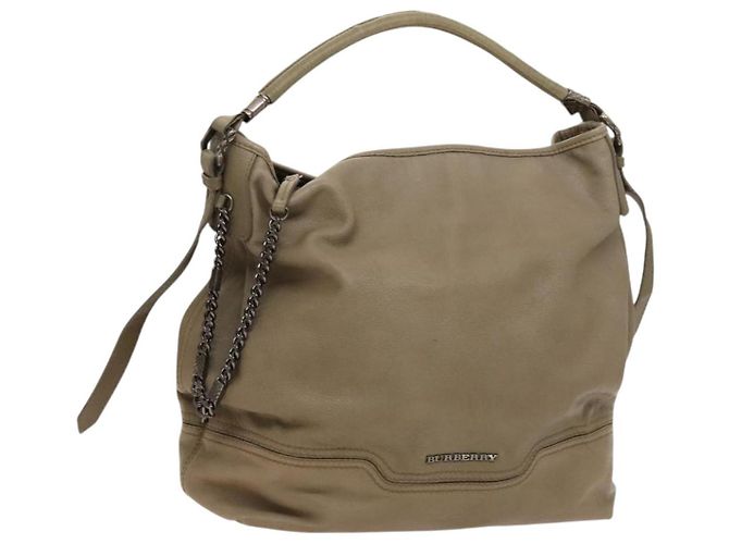 Bolsa de Ombro de Couro Bege Auth 119364 da BURBERRY