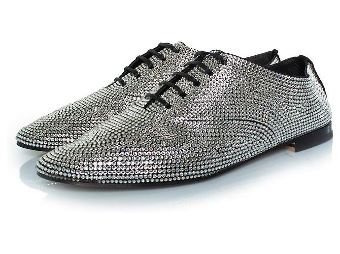 Saint Laurent, Derby con lacci e strass Nero Argento 
