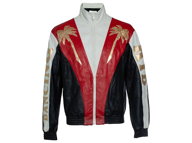 Céline Celine, Palm tree leather dancing kid jacket Black White Red Golden
