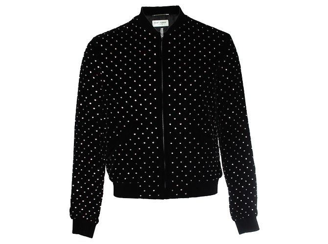 Saint Laurent, bomber de veludo com strass Preto