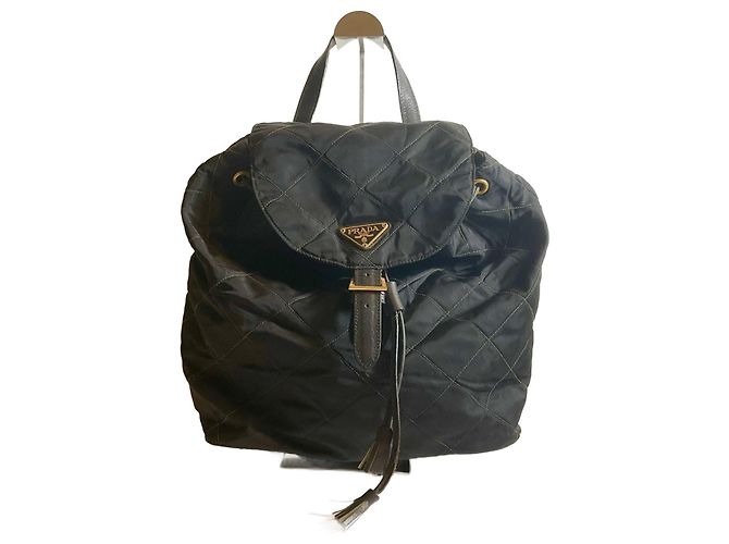PRADA Back pack Medium Black Leather Re-Nylon Tessuto B3819   Nylon vintage 90s