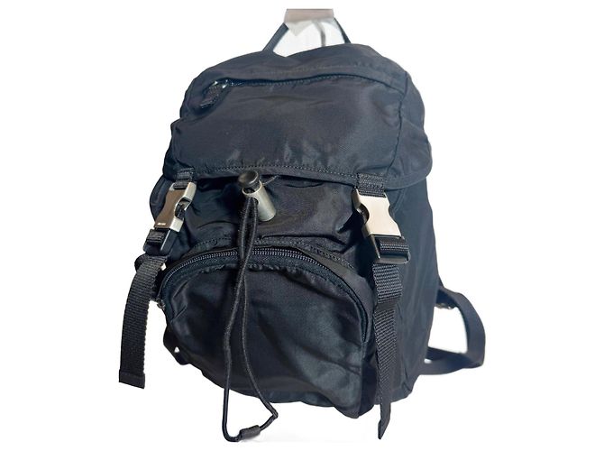 PRADA Logo Tessuto mini Backpack Bag Nylon Black Nero Drawstring Authentic