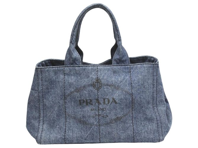 Bolsa tote de denim Canapa da Prada Azul