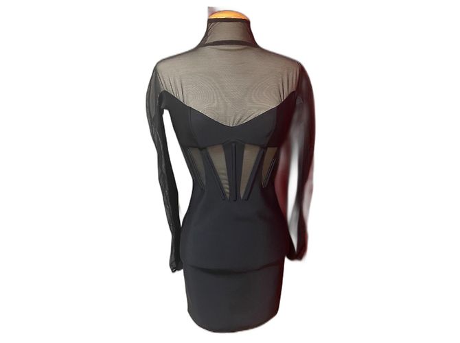 Thierry Mugler Schwarzes Stretch Strick Kleid mit Cutouts