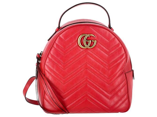 Gucci Quilted Marmont Backpack Bag in Red Leather
