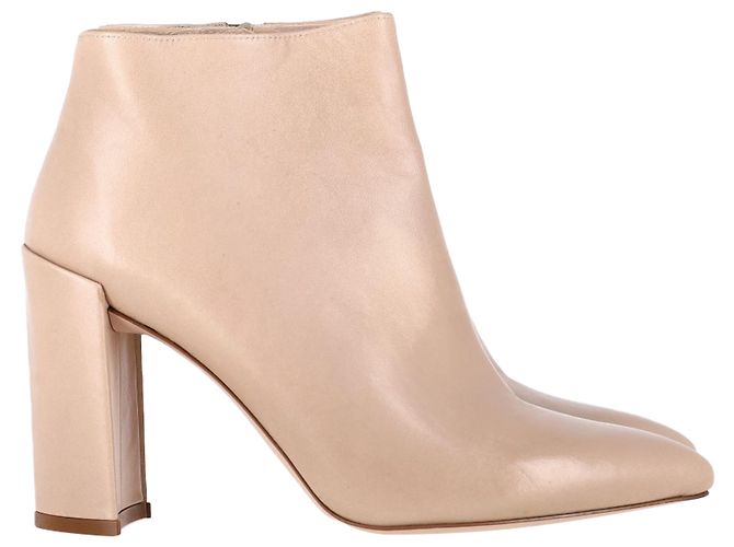 Botas de tornozelo de salto bloco Stuart Weitzman em couro nude Marrom Carne