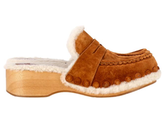Chloé Joy Slippers In Brown Suede Red