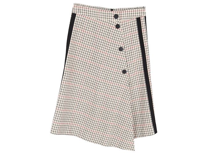 Saia midi assimétrica xadrez Maje em tweed de algodão bege