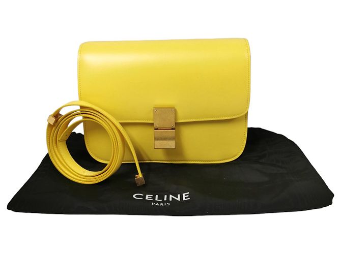 Céline Celine Classic Box Moyen Cuir de Veau Jaune