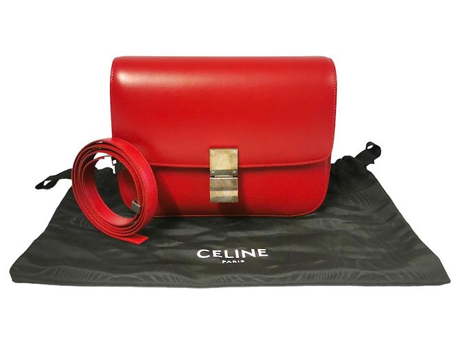 Céline Celine Classic Box Moyen Cuir de Veau Rouge