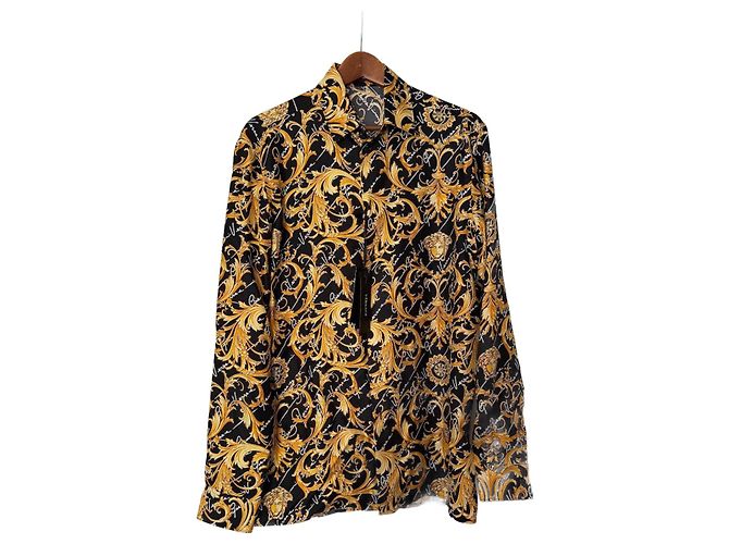 Camisa Versace de seda preta com estampa barroca Preto