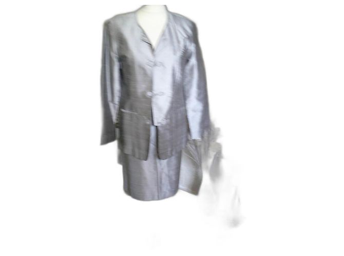 Autre Marque Anne Weybum Conjunto de Blazer e Saia de Seda Cinza