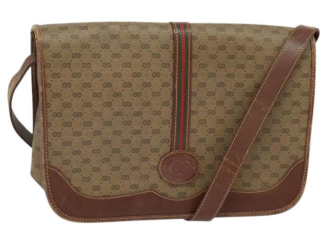 GUCCI Borsa Sherry Line Micro GG Supreme Web PVC Beige Oro Auth th5905 D'oro