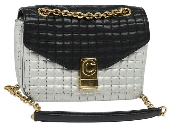 Céline Borsa a spalla CELINE in pelle argento nero oro Auth 120162 D'oro