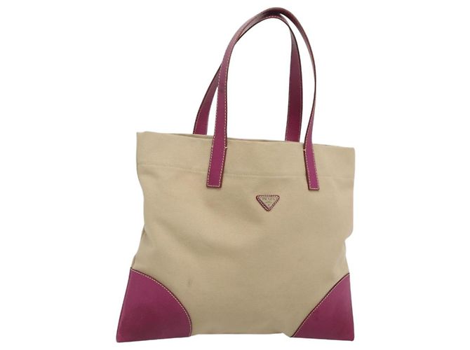 Céline CELINE Tote Bag Canvas Leather Beige Silver Auth 121707 Silvery