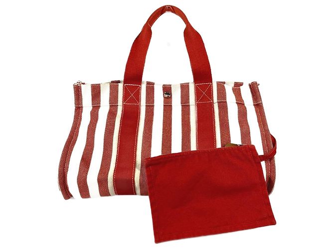 Hermès Borsa Hermes Cannes GM a righe con pochette Rosso Tela