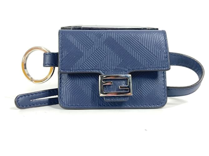 Fendi Navy Leather Keyring Navy blue  ref.2205274