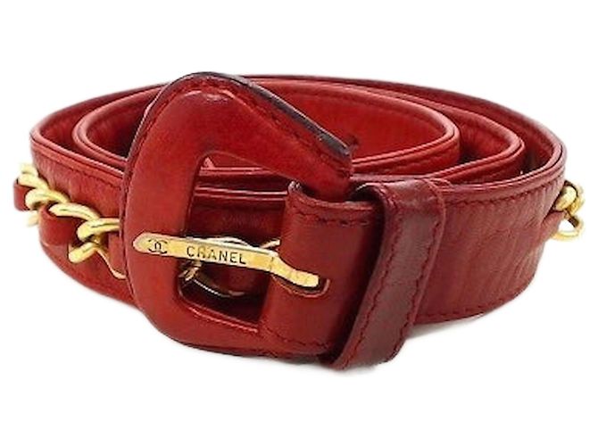 Chanel belt red leather gold metal size 70