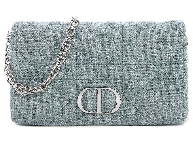 Dior Borsa a Spalla Caro Tweed Blu