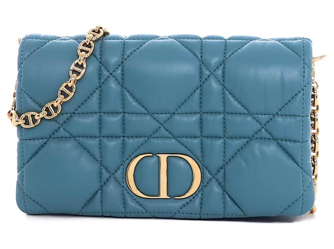 Cannage Dior Caro Shoulder Bag Blue Leather  ref.2205351