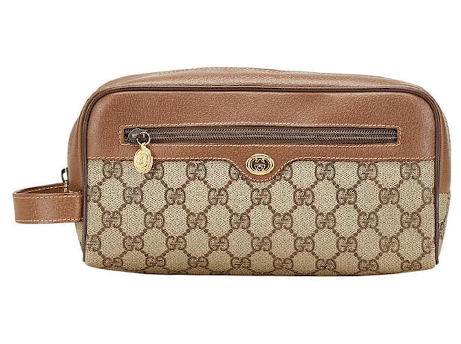 Gucci GG Supreme PVC clutch bag Brown Beige Leather  ref.2205447
