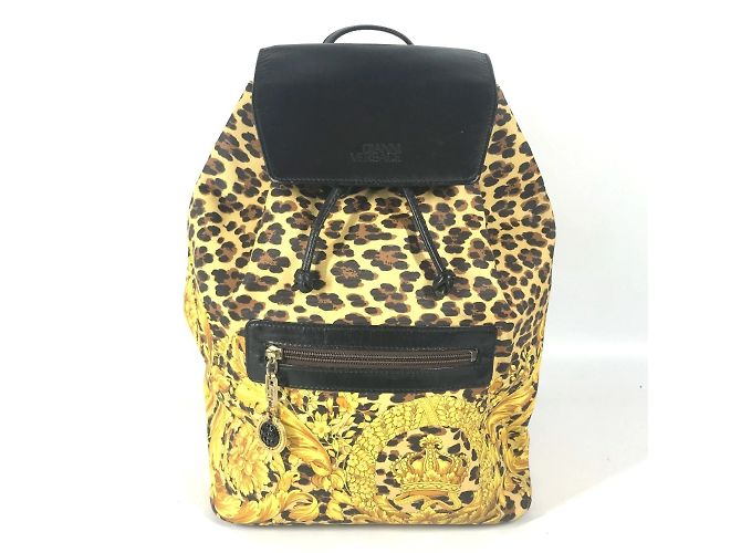 Versace Vintage Leopard Backpack Black Yellow