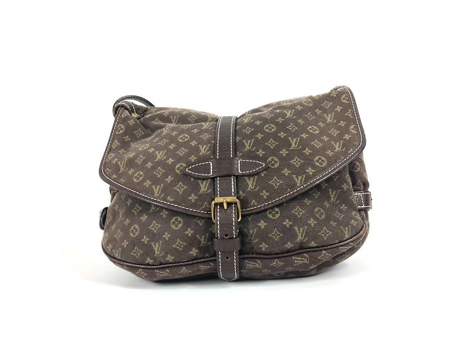 Borsa a Spalla Mini Lin Monogram Louis Vuitton Marrone Grigio antracite